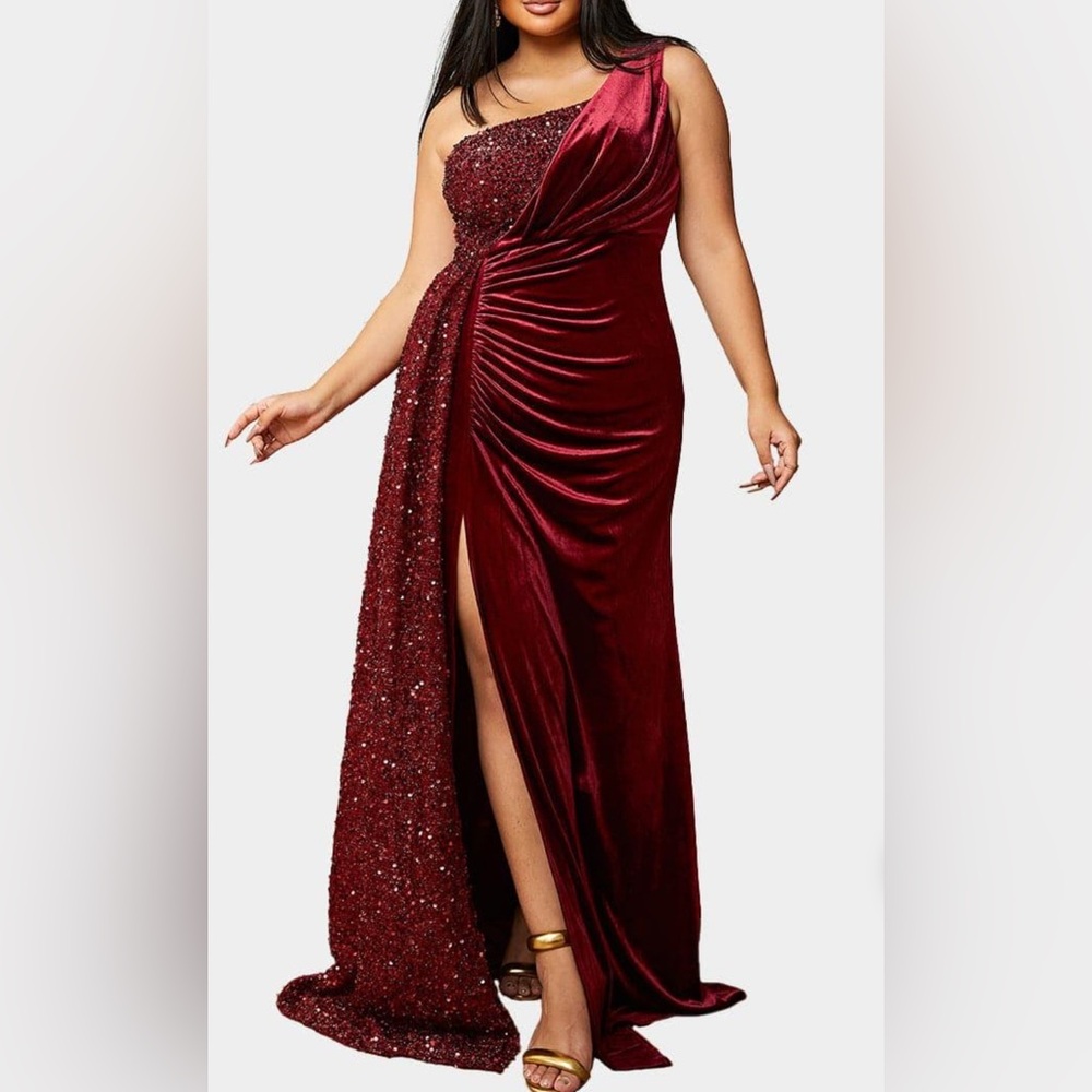 Red One Shoulder Sleeveless Gown for Weddings